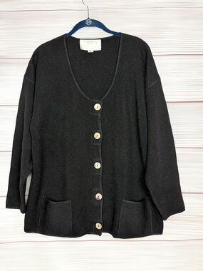 BEYOND THREADS Black Cardigan Alpaca Wool Blend Pockets Oversized size M-XL Peru